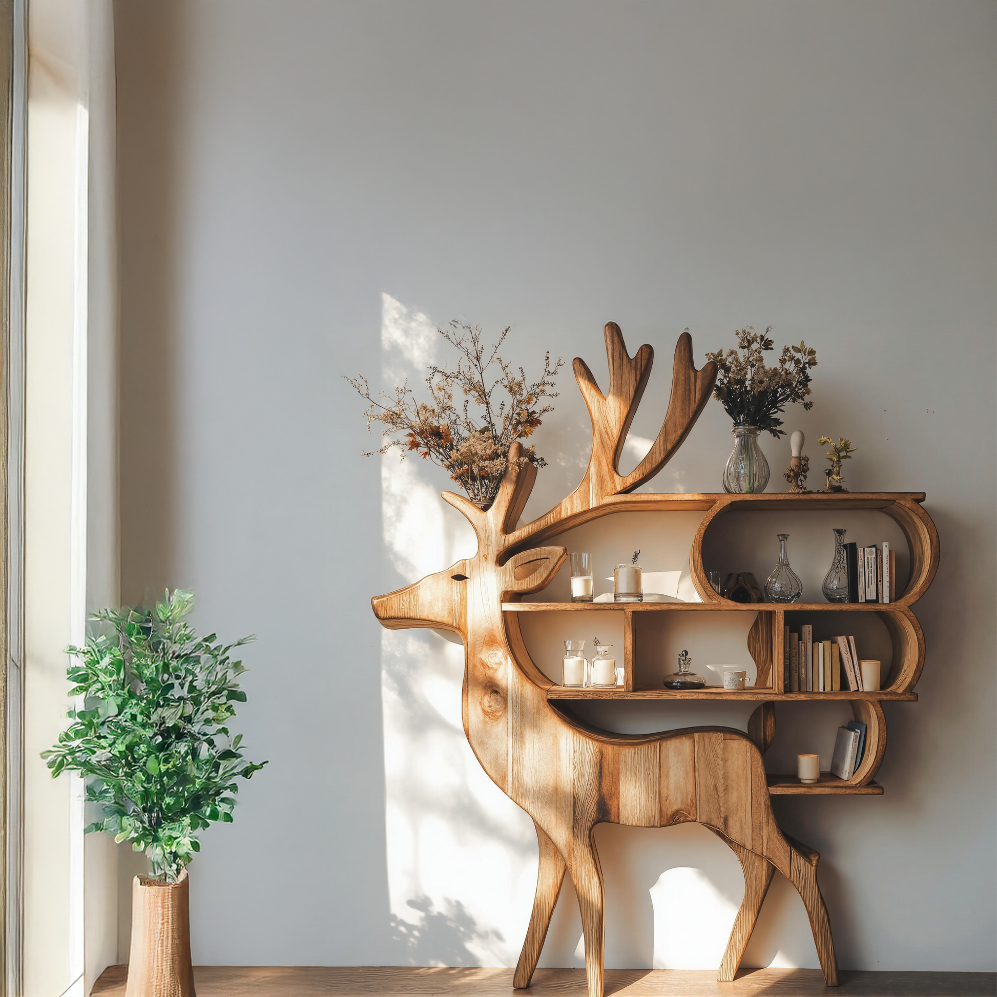 Customizable wooden deer shelf for living room wall decor