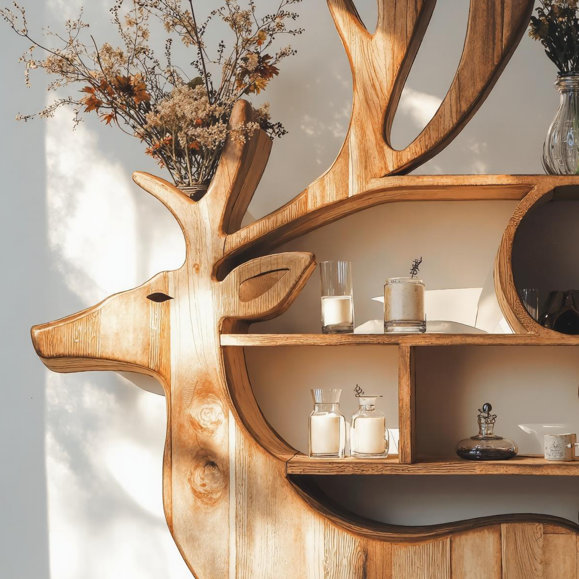 Customizable wooden deer shelf for living room wall decor