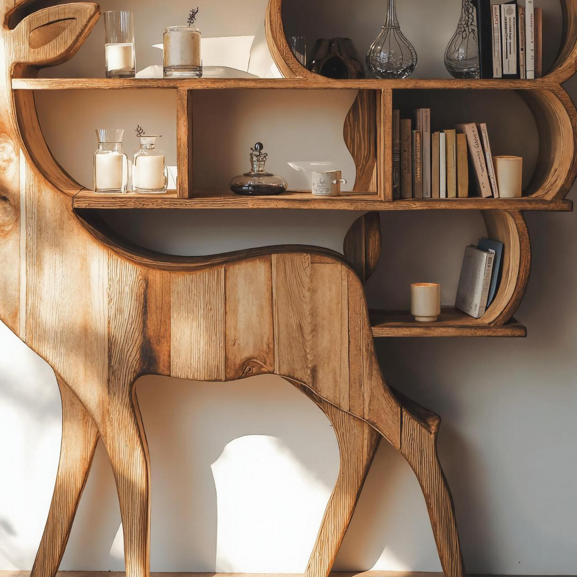 Customizable wooden deer shelf for living room wall decor