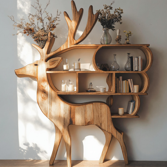 Customizable wooden deer shelf for living room wall decor