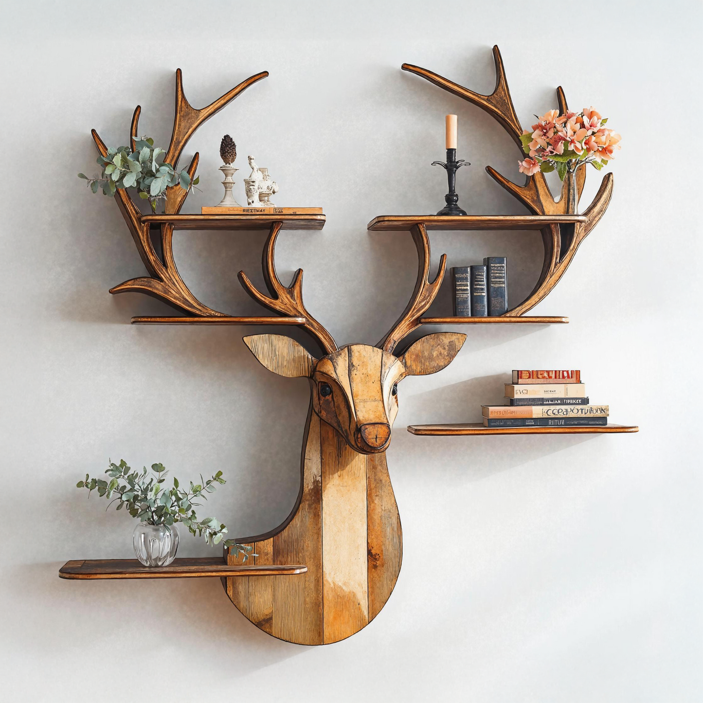 Natural Deer Wood Shelf for Bedroom Walls