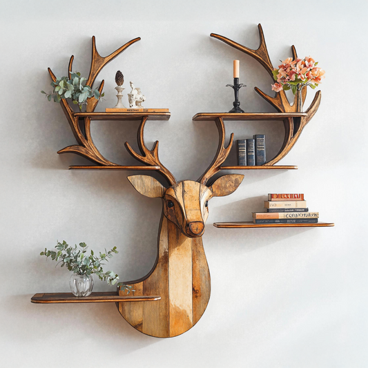 Natural Deer Wood Shelf for Bedroom Walls