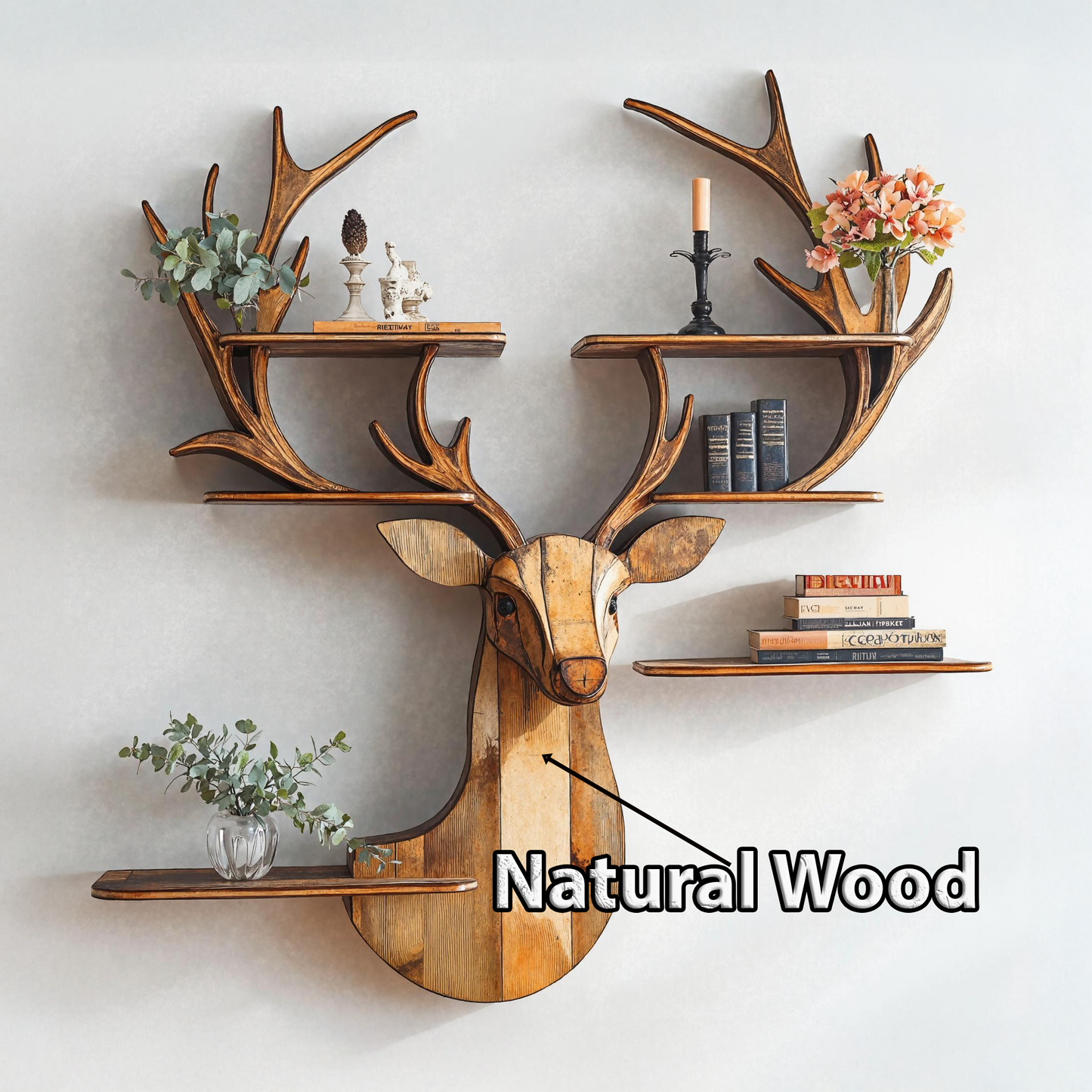 Natural Deer Wood Shelf for Bedroom Walls