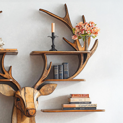 Natural Deer Wood Shelf for Bedroom Walls