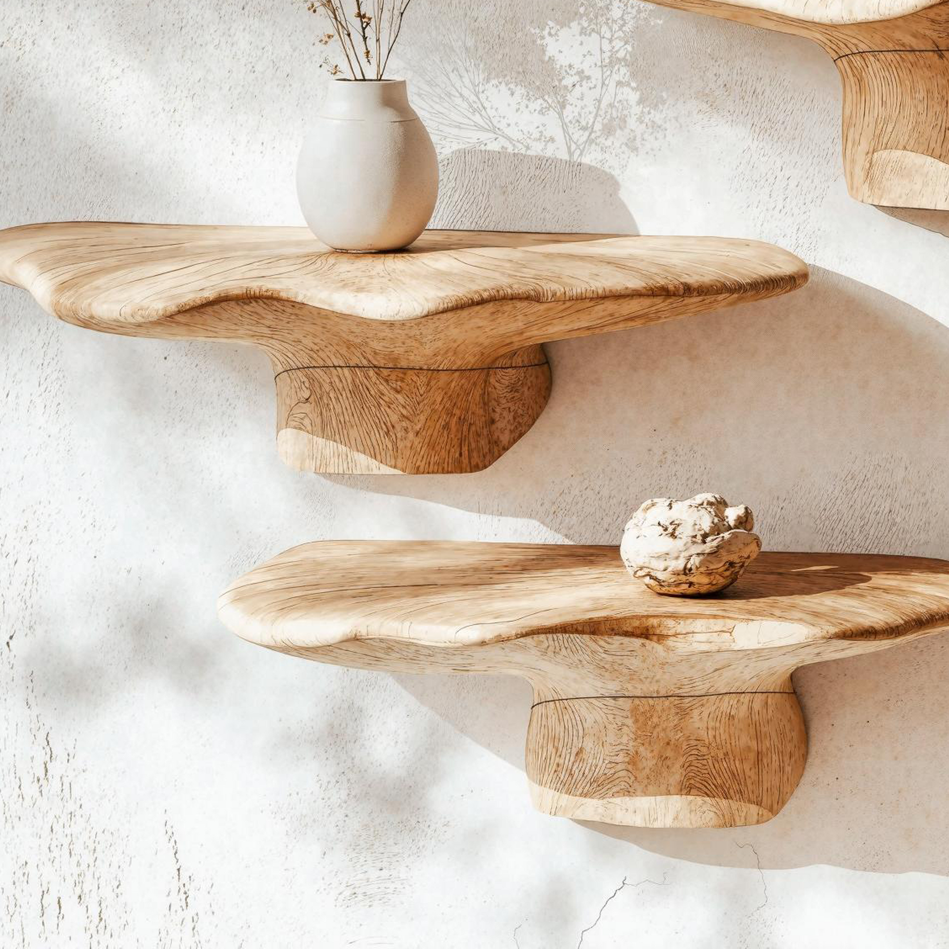 Handmade wood mushroom shelf for rustic home wall decor
