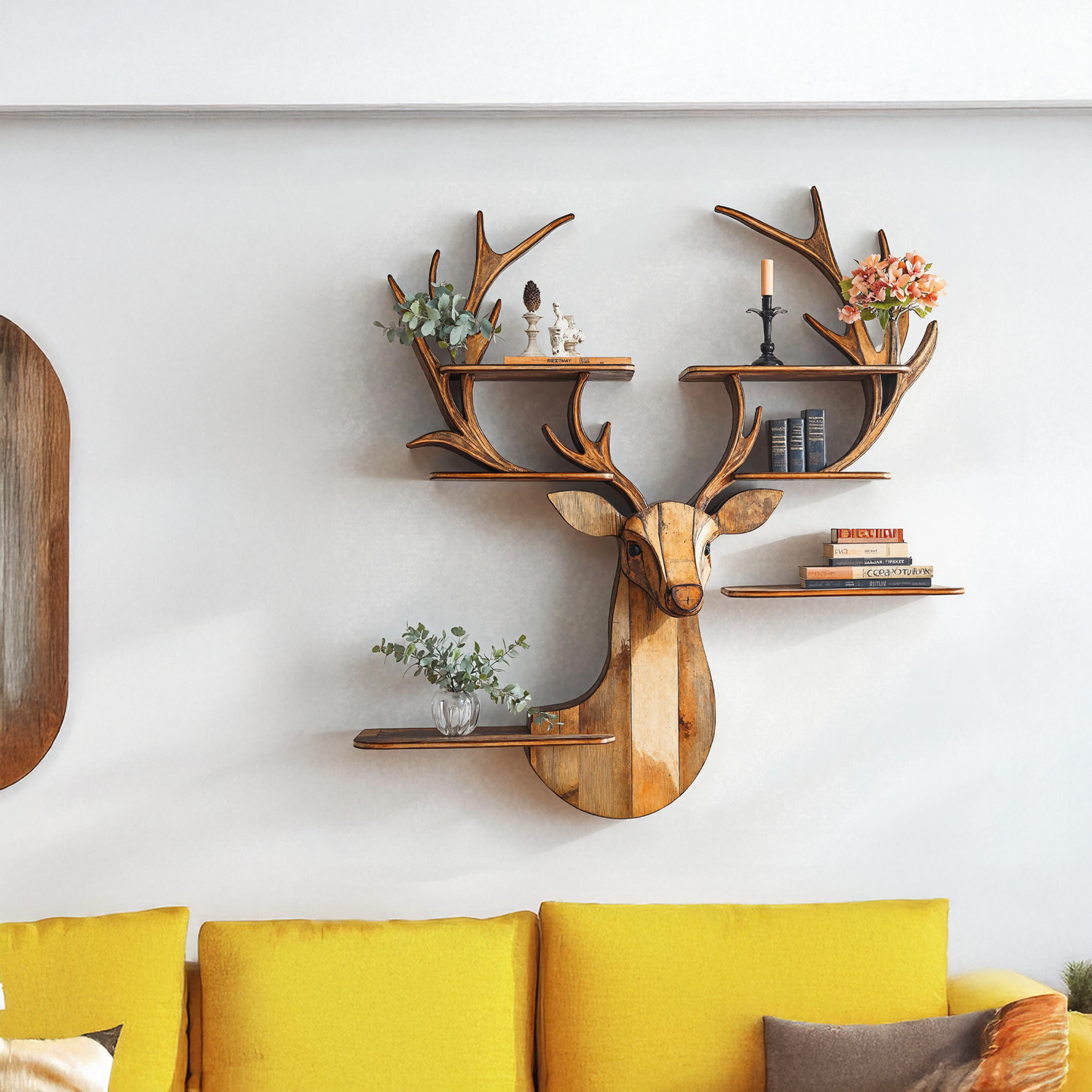 Natural Deer Wood Shelf for Bedroom Walls