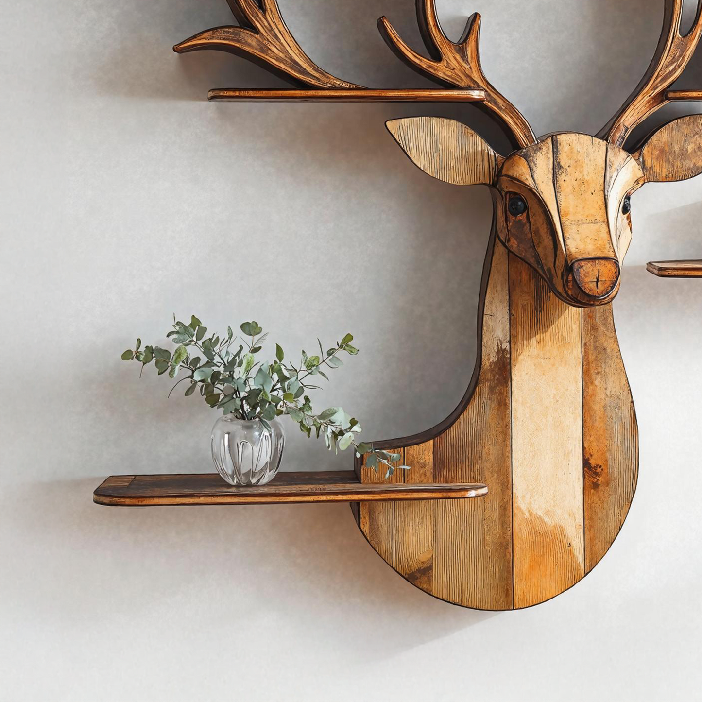 Natural Deer Wood Shelf for Bedroom Walls